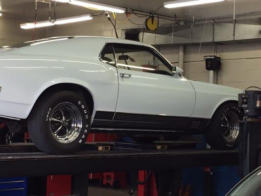 My Mach1 getting a performance alignment at Joe's Auto Care