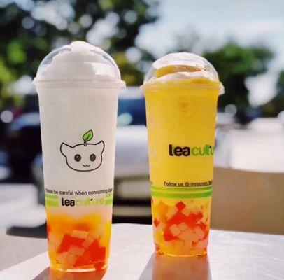 Lychee slush with rainbow jelly, mango slush with rainbow jelly