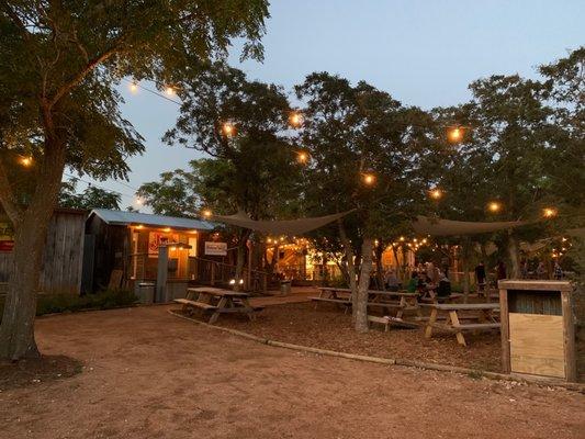 Seating is shaded, and has nice lighting for evening