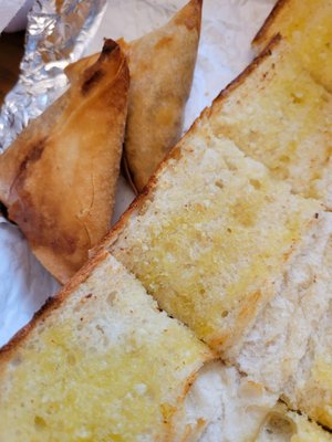 Chicken Samosas and Garlic Bread