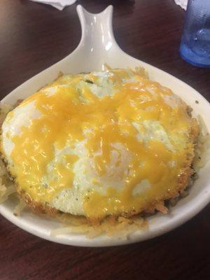 Morning Glory Skillet with over easy egg