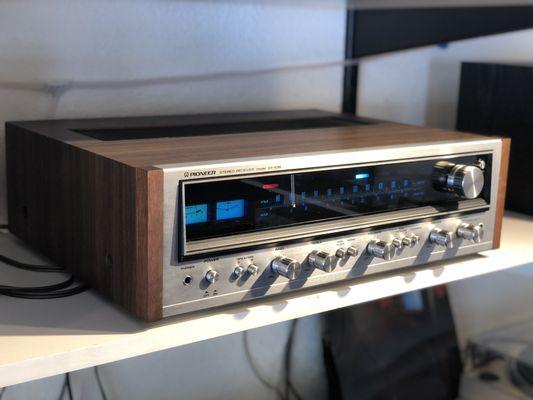 An early 1970s Pioneer receiver.  This one has new LEDs lighting the face.