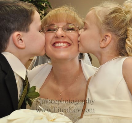 Our happy, stress free bride with the flower girl and ring bearer.