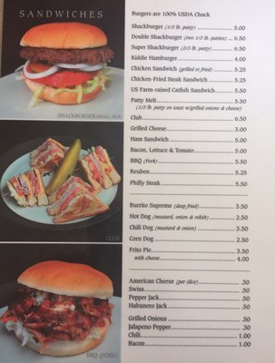 Menu as of July 2017