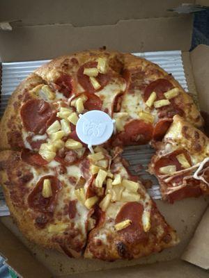 Old World Pepperoni, Regular Pepperoni, Bacon and Pineapple Pizza