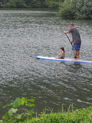 Kahana bay. A few miles south of Pat's at Punalu'u. Calm waters and a lot of fun!