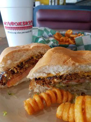 Black bean burger & seasoned fries! Yumm!