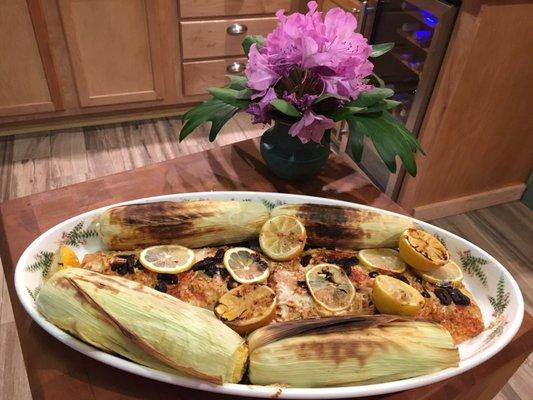 Grilled Salmon with lemons and grilled sweet corn. Oh yeah!