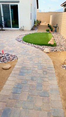 Pavers, Artificial Turf, and Bull Rock