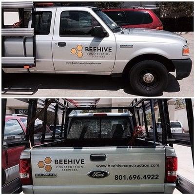 Vehicle graphics install for Beehive Construction Services