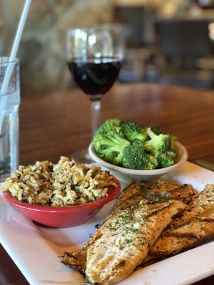 Grilled Trout with wild rice and broccoli