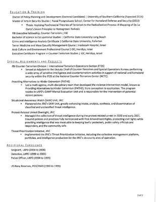 Resume of Alejandro "Alex" Vargas, Deputy Director of the Joint Regional Intelligence Center ("JRIC").