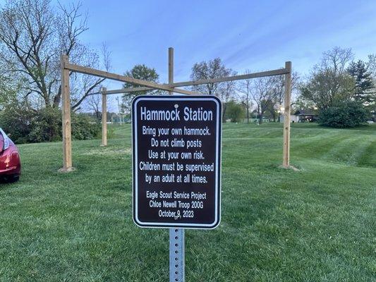 Hammock Station in Wendell Moore Park Eagle Scout Project