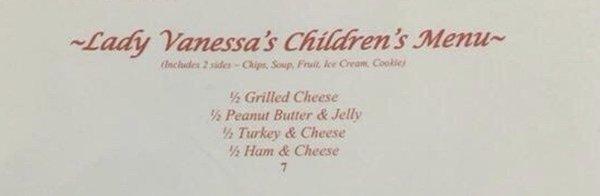 Kids menu