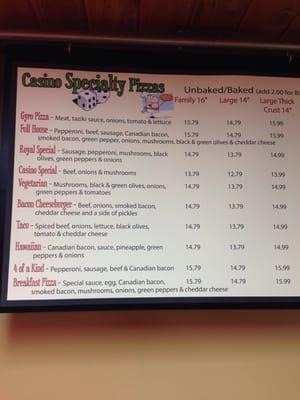 Pizza Menu