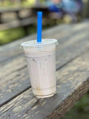 Iced coffee with mocha cold foam