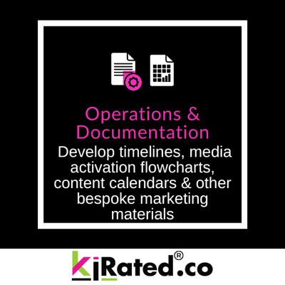 We offer operations & documentation consulting. We develop timelines, media flowcharts, content calendars, and other bespoke marketing.