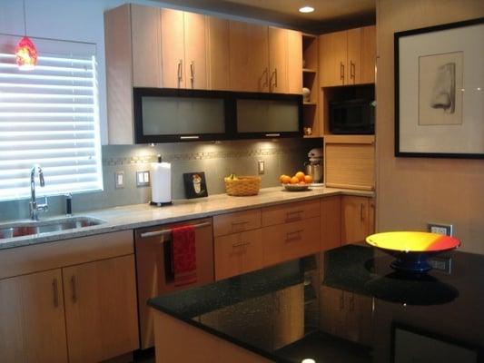 Contemporary Kitchen with an Italian glass countertop.