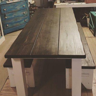 Farmhouse harvest Table with matching benches