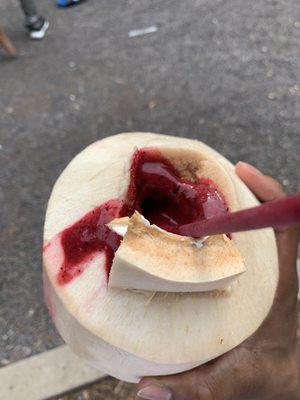 Berry Banana Blast in a coconut!