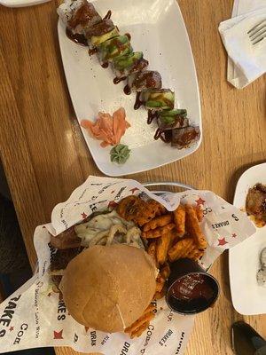 Surf & Turf Roll BBQ Burger & Sweet Potato Waffle Fries