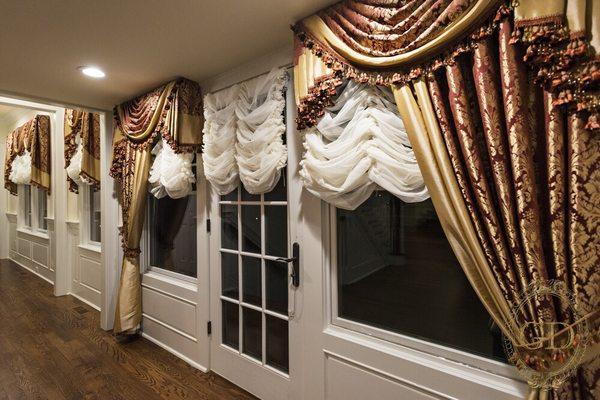 Custom made Austrian Draperies with valances and panels