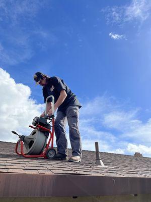 Snaking a drain through a roof vent. Pittsburg CA