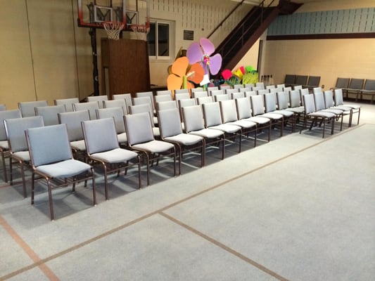 An after of 60 Cornerstone Baptist Church dining hall chairs