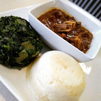 Ugali/Fufu, Goat stew and Spinach