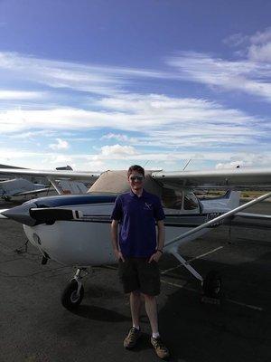 Photo taken right after my first solo flight ever, thanks to New Vision Aviation.