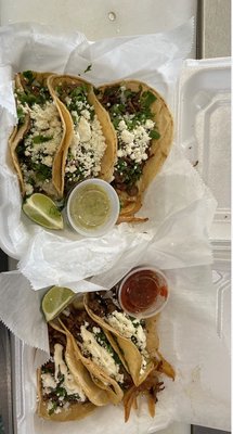 Bistec, chicken tacos