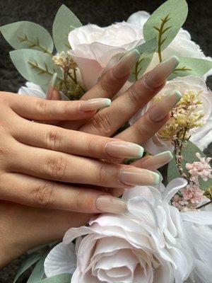 Nude Mint acrylic nails