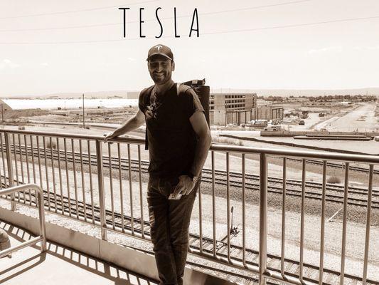 Mark Oshana Badal overlooking Tesla Factory in Fremont, California USA