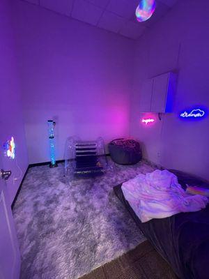 We have a calming/sensory room, with calming lights, fish tank, and books.