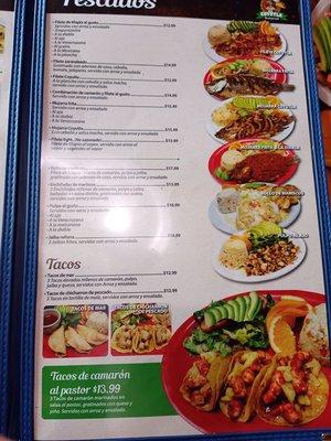 Mariscos menu