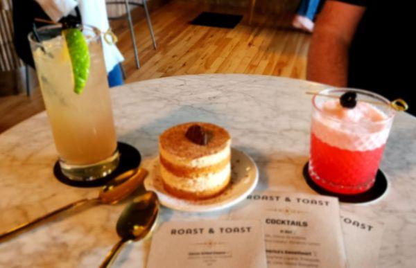 Tiramisu dessert, Little Tramp cocktail and America's Sweetheart mocktail