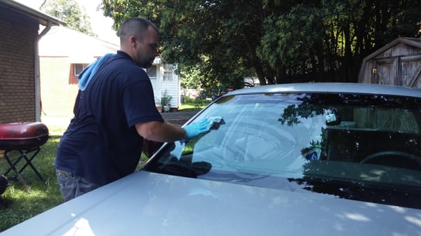 After setting the new windshield and reassembling any parts removed I clean the glass and do a final inspection to make sure ...