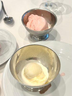 Strawberry and vanilla ice cream