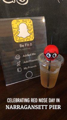 Rojo the Red Nose with a Peach Tea with aloe!