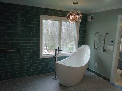 Complete bathroom remodel, soaking tub, tile floors, tile walls.