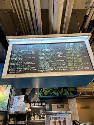 Smoothies and juices menu