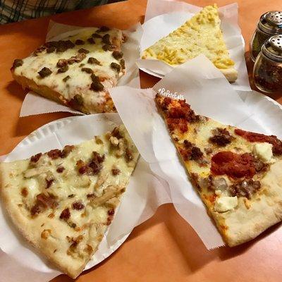 Starting top left: Deep dish, Mac & Cheese, Lasagna, and Chicken & Bacon