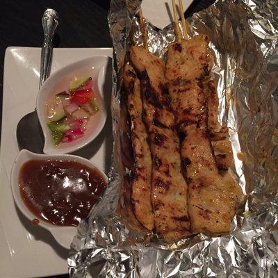 Chicken Satay appetizer. Perfect for two! $8