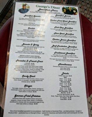 Breakfast menu