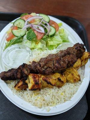 Triple skewer kebab (chicken, beef shish and beef koobideh)