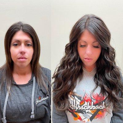 Need more hair?? 2 rows of Invisible bead extensions installed by IBE certified stylist Cortney Herber!