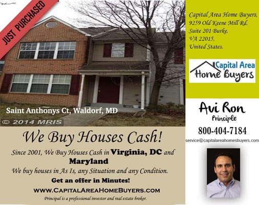 We Recently Purchased Property in Saint-Anthonys-Ct,-Waldorf,-MD
  Contact us to sell your house for cash. Call Now: 800-404-7184