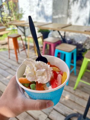 Yogurt + toppings in patio