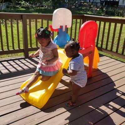 Zoe and Zariah having fun outside