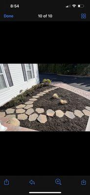 Black Mulch and Stepping Stone Installation in Miller Place, NY